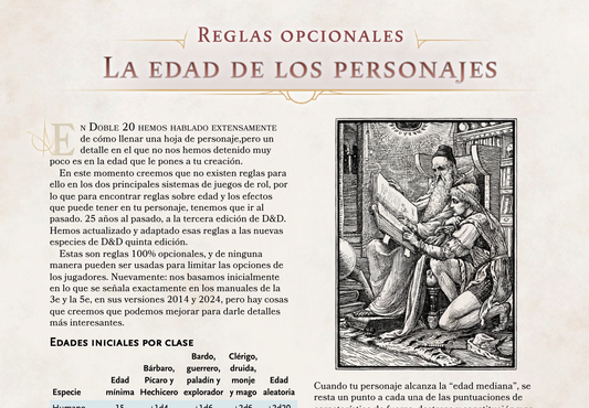 Tablas de Edad para Personajes de D&D 5e (2025)